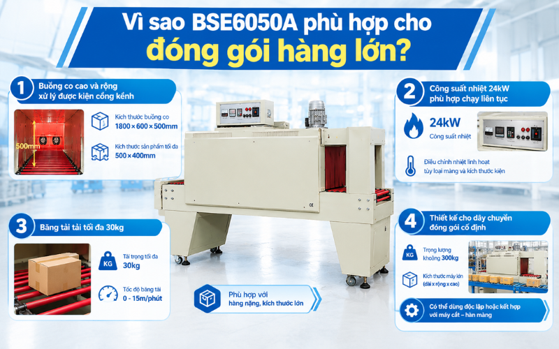 Vì sao BSE6050A phù hợp cho đóng gói hàng lớn