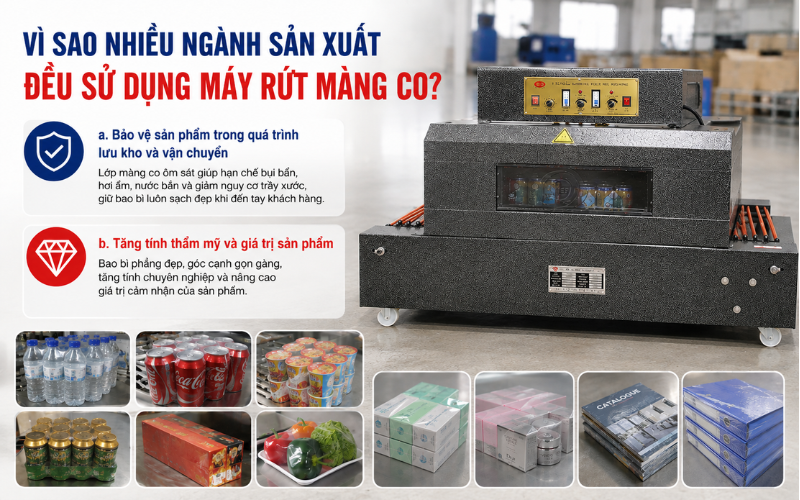 Vì sao nhiều ngành sản xuất đều sử dụng máy rút màng co