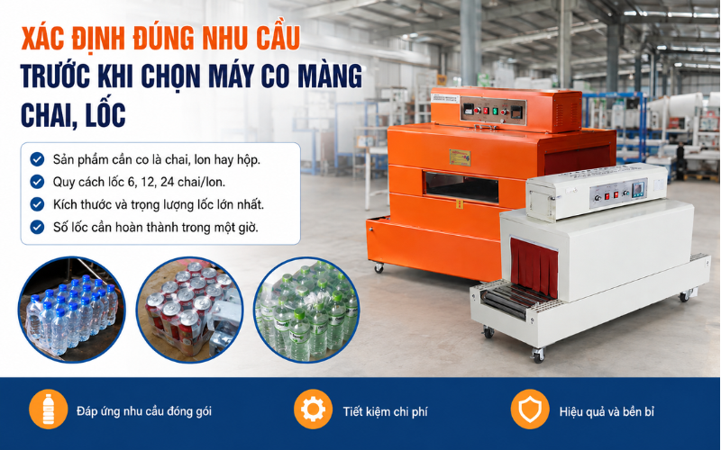 Xác định đúng nhu cầu trước khi chọn máy co màng chai, lốc