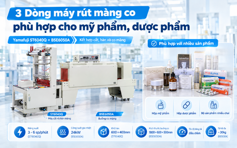 Yamafuji ST6040Q + BSE6050A - Kết hợp cắt, hàn và co màng