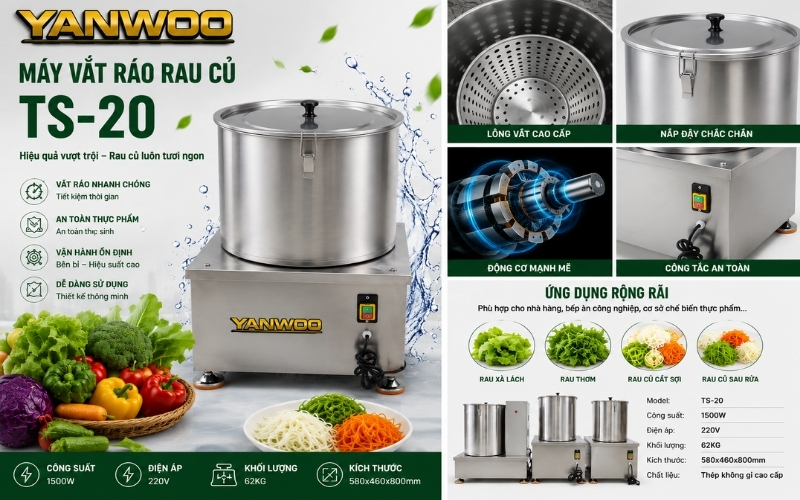 Ưu điểm nổi bật của máy vắt ráo rau củ Yanwoo TS-20