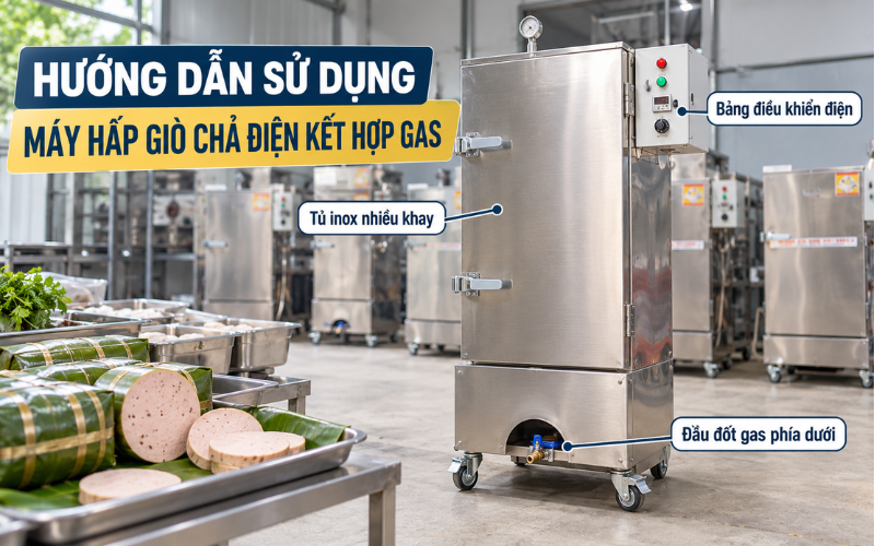 Hướng dẫn sử dụng máy hấp giò chả điện kết hợp gas Hải Minh