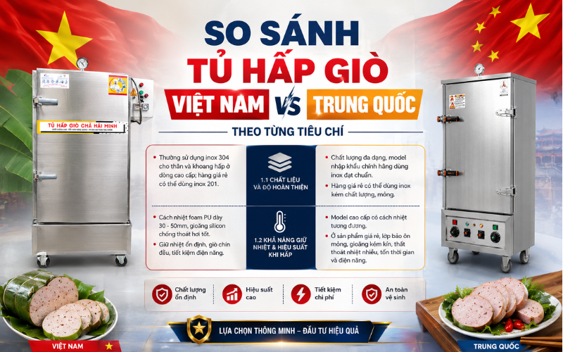 So sánh tủ hấp giò Việt Nam và Trung Quốc theo từng tiêu chí