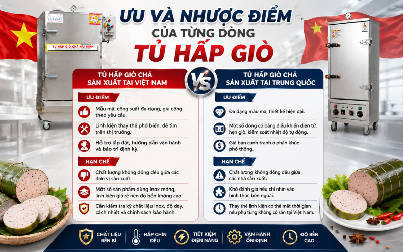 Ưu và nhược điểm của từng dòng tủ hấp giò