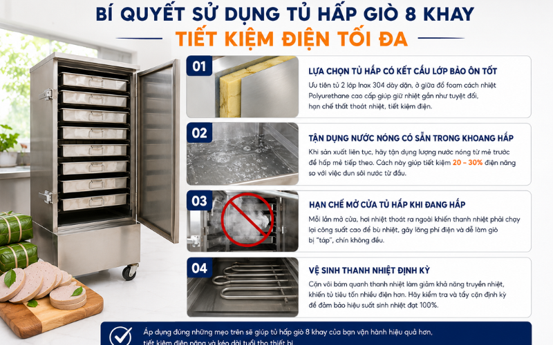 Bí quyết sử dụng tủ hấp giò 8 khay tiết kiệm điện tối đa