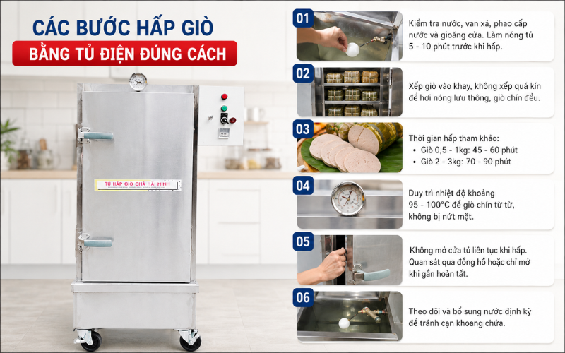 Các bước hấp giò bằng tủ điện đúng cách