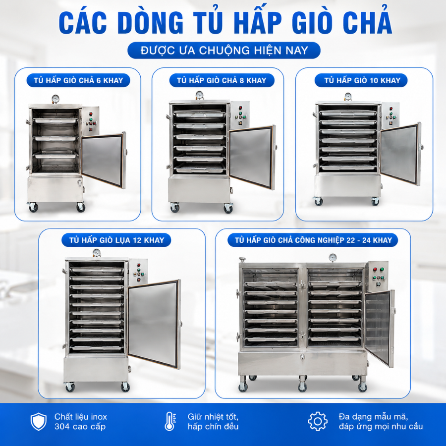Các dòng tủ hấp giò chả được ưa chuộng hiện nay