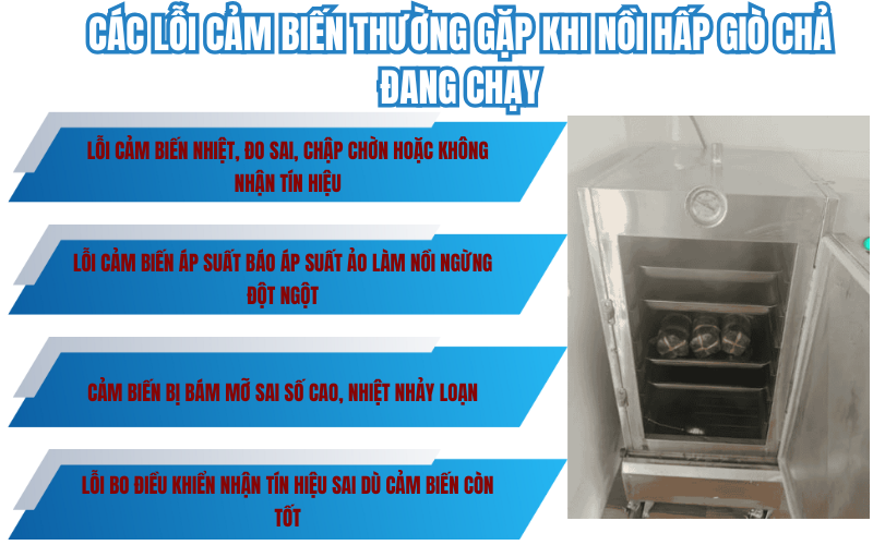 Các lỗi cảm biến thường gặp khi nồi hấp giò chả đang chạy