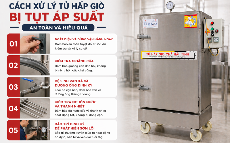 Cách xử lý tủ hấp giò bị tụt áp suất an toàn và hiệu quả