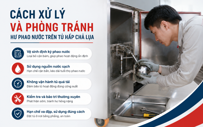 Cách xử lý và phòng tránh hư phao nước trên tủ hấp chả lụa