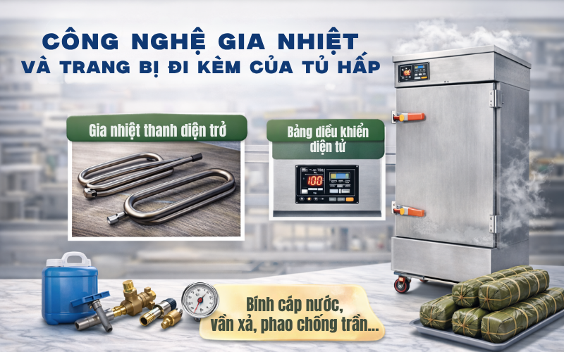 Công nghệ gia nhiệt và trang bị đi kèm của tủ hấp