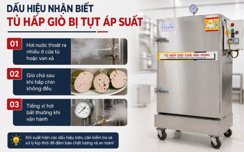 Dấu hiệu nhận biết tủ hấp giò bị tụt áp suất