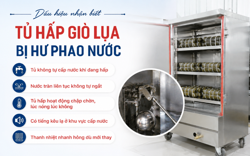 Dấu hiệu nhận biết tủ hấp giò lụa bị hư phao nước