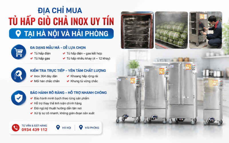 Địa chỉ mua tủ hấp chả lụa inox uy tín tại Hà Nội Và Hải Phòng