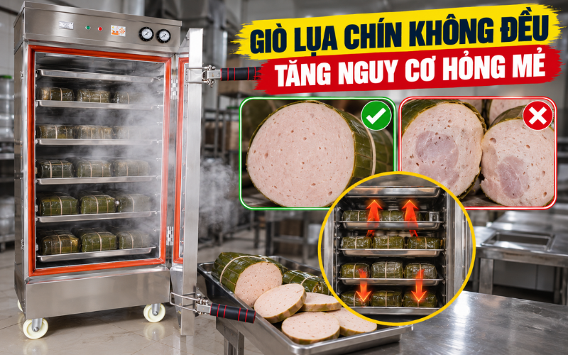 Giò lụa chín không đều, tăng nguy cơ hỏng mẻ