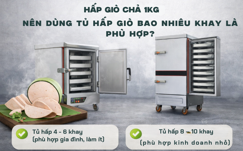 Hấp giò chả 1kg nên dùng tủ hấp giò bao nhiêu khay là phù hợp