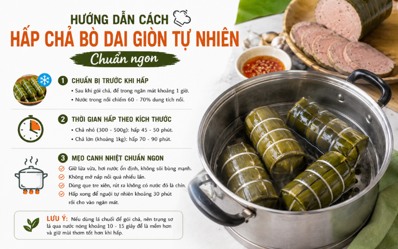 Hướng dẫn cách hấp chả bò dai giòn tự nhiên chuẩn ngon