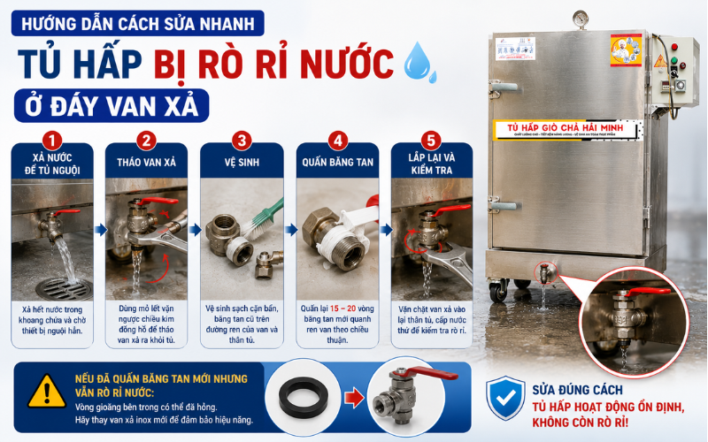 Hướng dẫn cách sửa nhanh tủ hấp bị rò rỉ nước ở đáy van xả