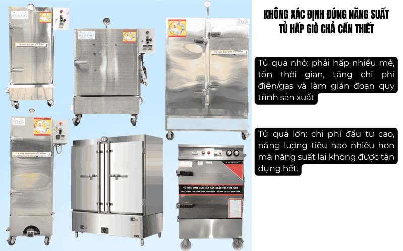 Không xác định đúng năng suất tủ hấp giò chả cần thiết