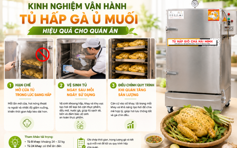 Kinh nghiệm vận hành tủ hấp gà ủ muối hiệu quả cho quán ăn
