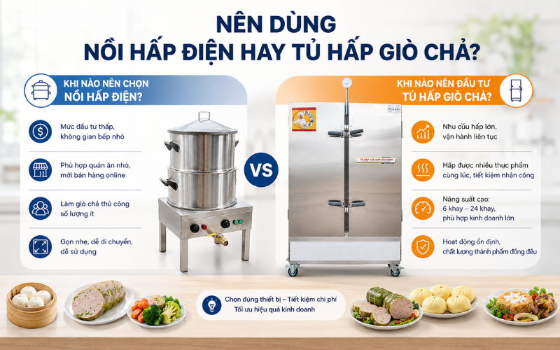 Nên dùng nồi hấp điện hay tủ hấp giò chả