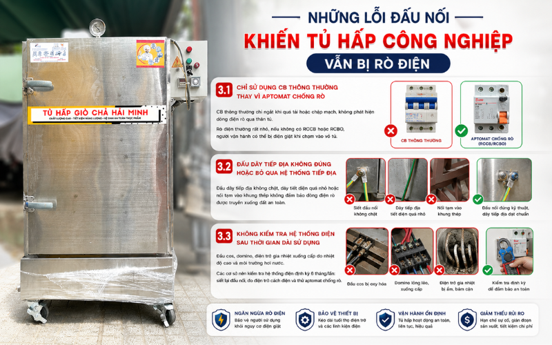 Những lỗi đấu nối khiến tủ hấp công nghiệp vẫn bị rò điện