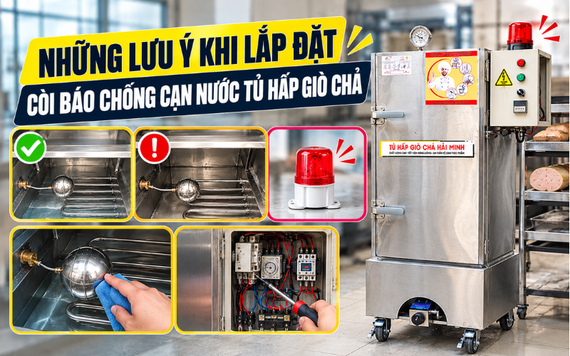 Những lưu ý khi lắp đặt còi báo chống cạn nước tủ hấp giò chả