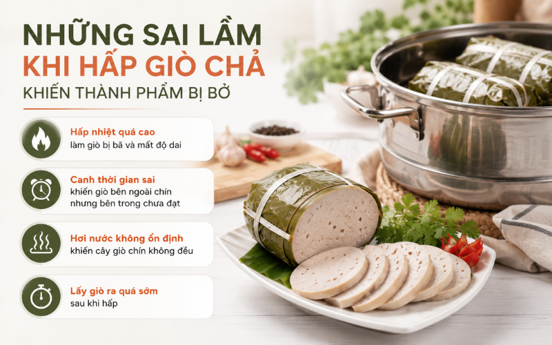 Những sai lầm khi hấp giò chả khiến thành phẩm bị bở