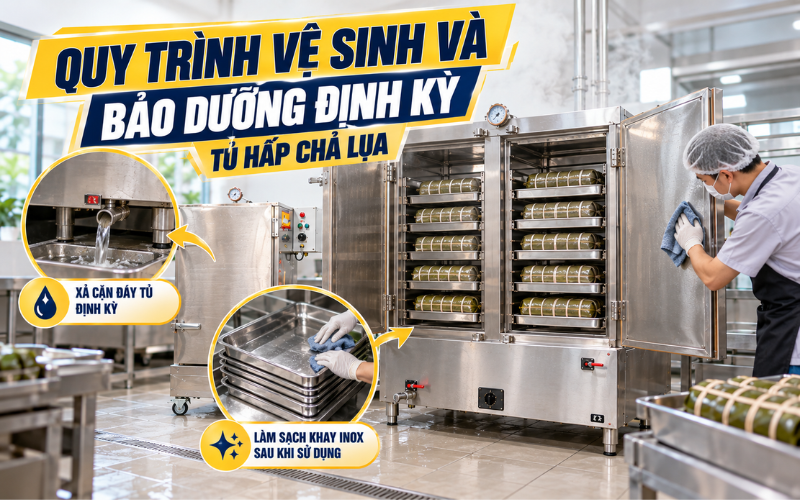 Quy trình vệ sinh và bảo dưỡng định kỳ tủ hấp chả lụa