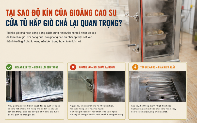 Tại sao độ kín của gioăng cao su cửa tủ hấp giò chả lại quan trọng