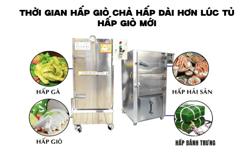 Thời gian hấp giò chả hấp dài hơn lúc tủ hấp giò mới