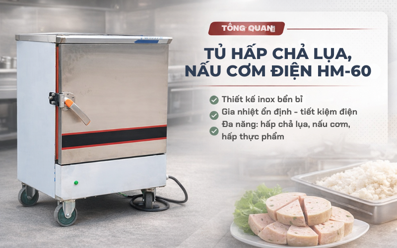 Tổng quan tủ hấp chả lụa, nấu cơm dùng điện HM-60 