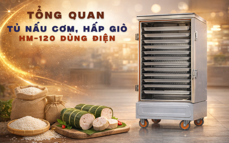 Tổng quan tủ nấu cơm, hấp giò HM-120 dùng điện