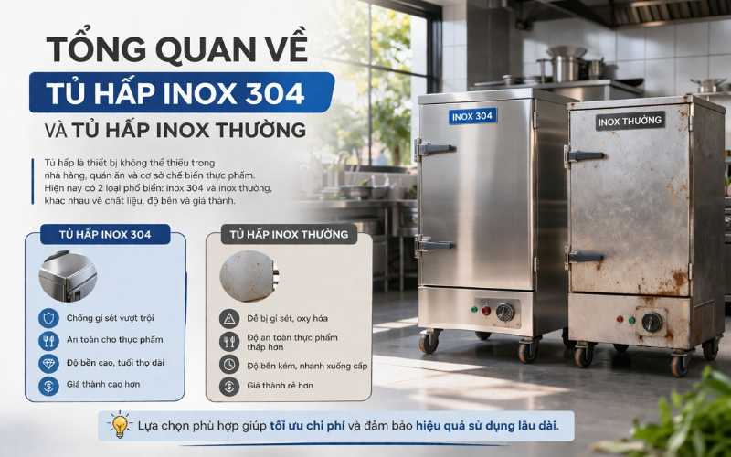 Tổng quan về tủ hấp inox 304 và tủ hấp inox thường