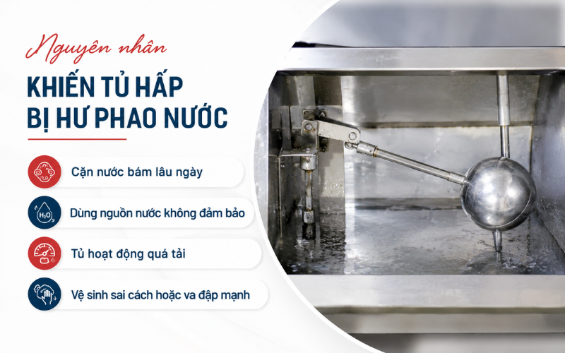 Tủ hấp chả lụa bị hư phao nước là gì? Vì sao thường xảy ra