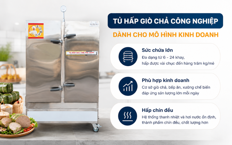 Tủ hấp giò chả công nghiệp dành cho mô hình kinh doanh