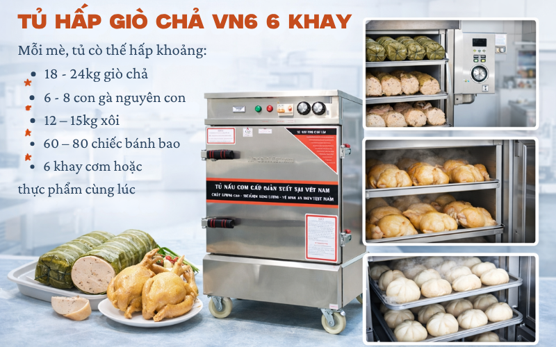 Tủ hấp giò chả VN6 6 khay giá 8.300.000 VNĐ