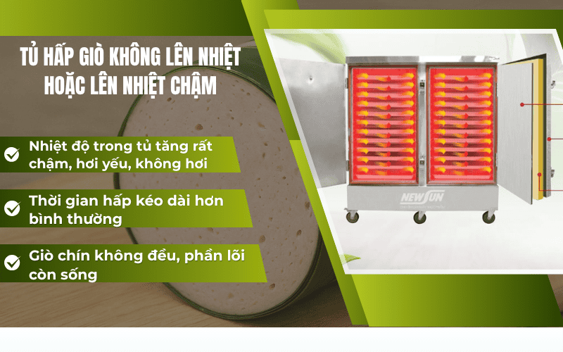 Tủ hấp giò không lên nhiệt hoặc lên nhiệt chậm