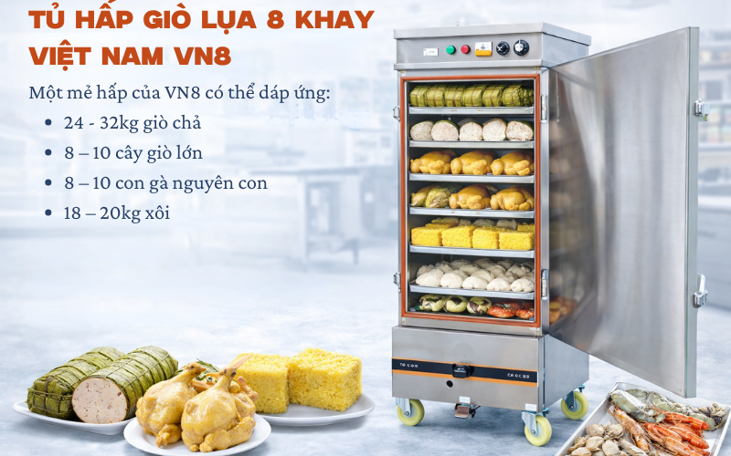 Tủ hấp giò lụa 8 khay Việt Nam VN8 giá 9.200.000 VNĐ