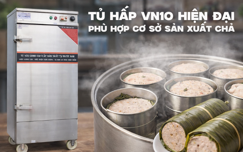 Tủ hấp VN10 hiện đại phù hợp cơ sở sản xuất chả
