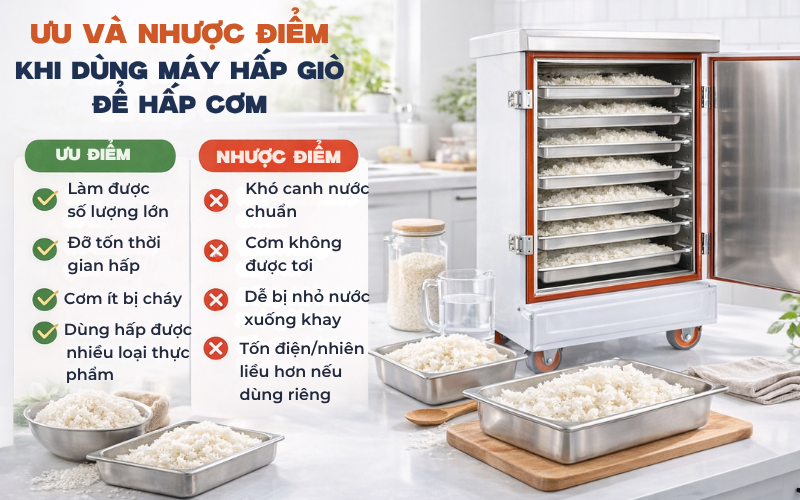 Ưu và nhược điểm khi dùng máy hấp giò để hấp cơm
