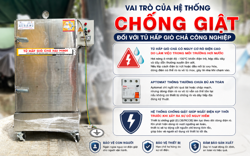 Vai trò của hệ thống chống giật đối với tủ hấp giò chả công nghiệp