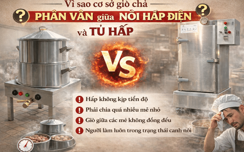 Vì sao cơ sở giò chả phân vân giữa nồi hấp điện và tủ hấp 