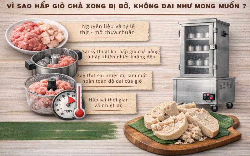  Vì sao hấp giò chả xong bị bở, không dai như mong muốn?