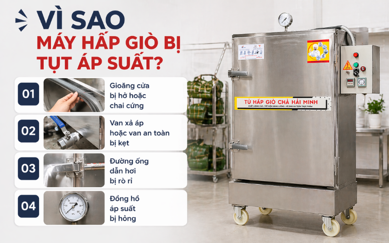 Vì sao máy hấp giò bị tụt áp suất