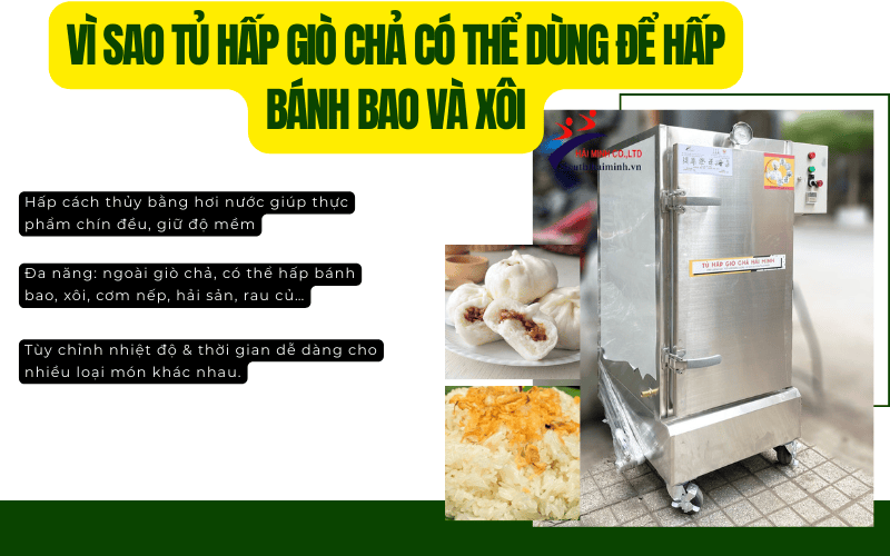 Vì sao tủ hấp giò chả có thể dùng để hấp bánh bao và xôi
