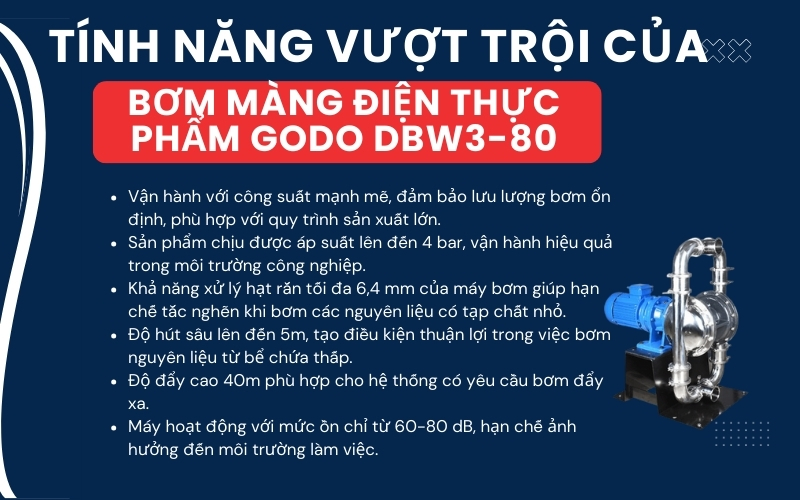 Tính năng & đặc điểm nổi bật của bơm màng điện thực phẩm GODO DBW3S-80