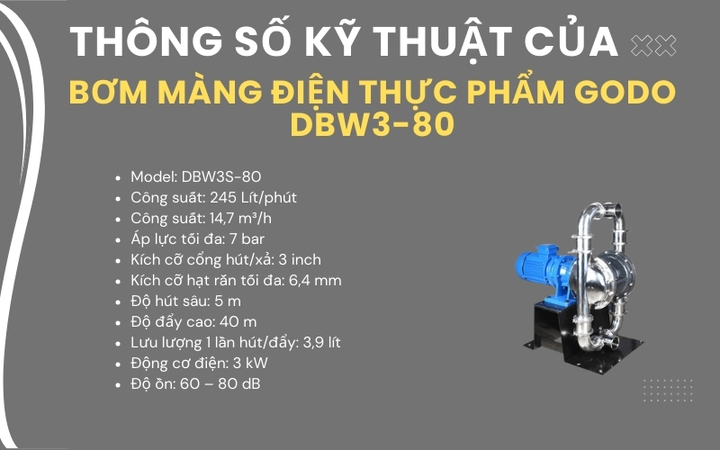Thông số kỹ thuật của bơm màng điện thực phẩm GODO DBW3S-80