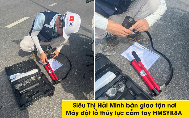bàn giao Máy đột lỗ thủy lực cầm tay HMSYK8A