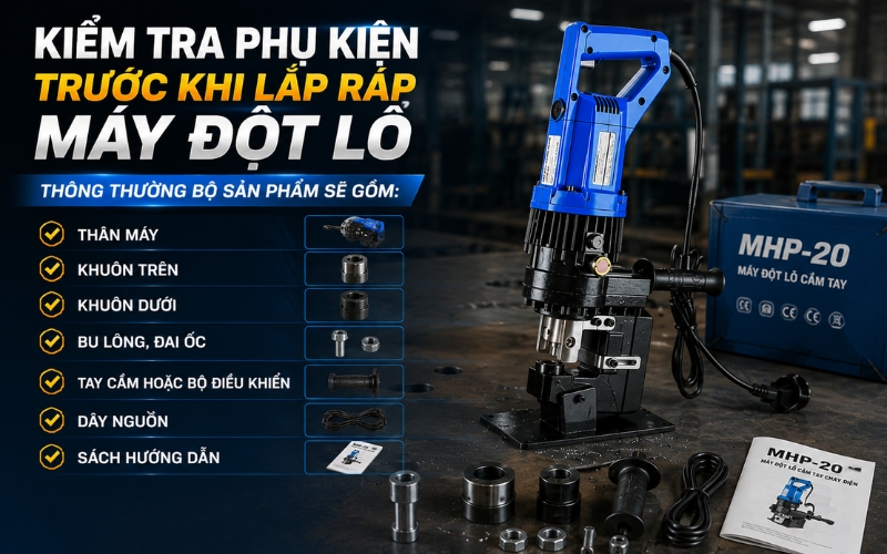 Kiểm tra phụ kiện trước khi lắp ráp máy đột lỗ